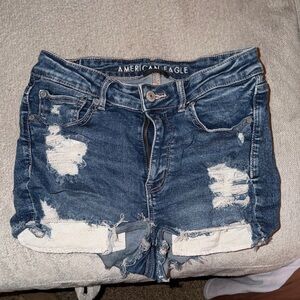 American Eagle Outfitters Dark Blue Ripped Jean Shorts